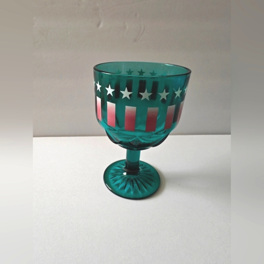 Vintage Stars And Stripes Goblet Chalice Blue Green Teal 4th Of July